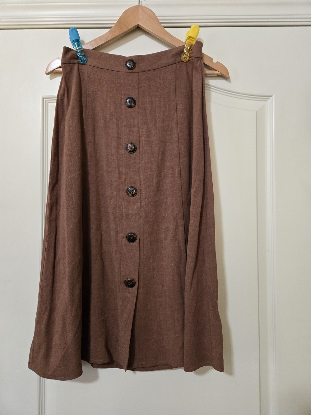 Susan Graver Brown Button-Front Midi Skirt Flowy Business Casual